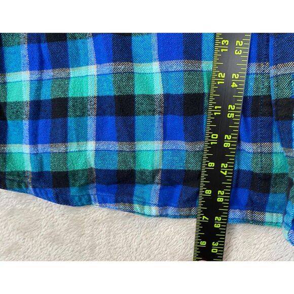 Vintage OP Ocean Pacific Mens Button Down Shirt 2XL Blue Green Plaid Flannel - Picture 3 of 10